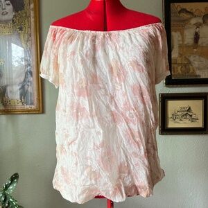 Elena Baldi Italian Silk Bubble Off Shoulder Top Pin Pastel Floral